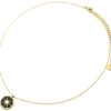 Collier-Pendentif-Cercle-Strass-Noir-Motif-Etoile-Polaire-Acier-Dore