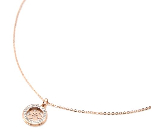 Collier-Pendentif-Cercle-Strass-et-Fleur-de-Cerisier-Acier-Or-Rose