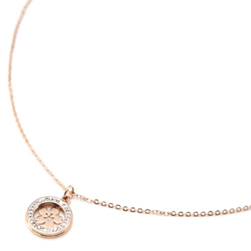 Collier-Pendentif-Cercle-Strass-et-Fleur-de-Cerisier-Acier-Or-Rose