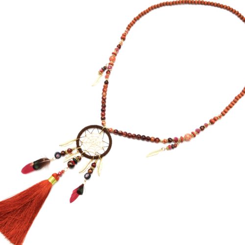 Sautoir-Collier-Perles-Bois-Verre-Terracotta-avec-Attrape-Reves-Plumes-et-Pompon