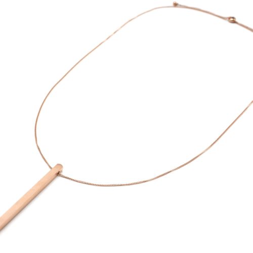 Sautoir-Collier-Chaine-Ajustable-avec-Barre-Rectangle-Acier-Or-Rose-Fini-Mat