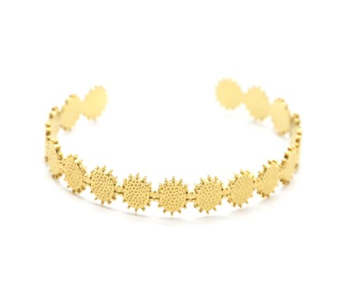 Bracelet-Jonc-Ouvert-avec-Ovales-Marteles-Contour-Points-Acier-Dore