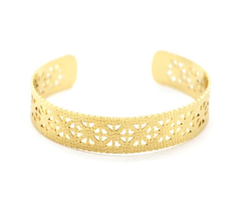 Bracelet-Jonc-Ouvert-avec-Relief-Points-et-Motif-Ajoure-Acier-Dore
