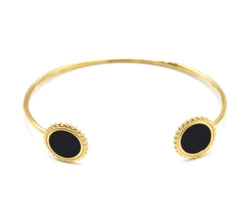 Bracelet-Jonc-avec-Double-Soleils-Acier-Dore-et-Centre-Nacre-Noir