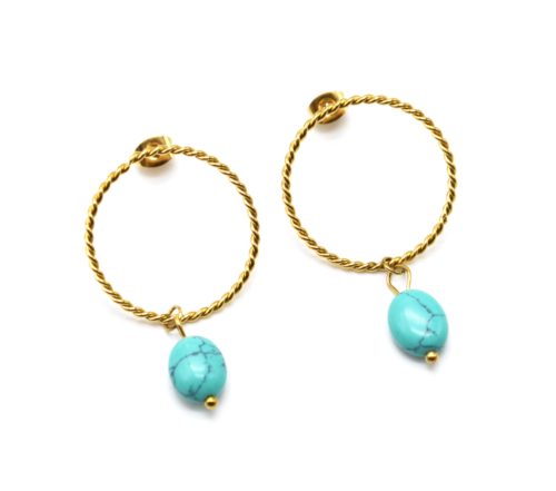 Boucles-dOreilles-Cercle-Torsade-Acier-Dore-et-Pierre-Turquoise