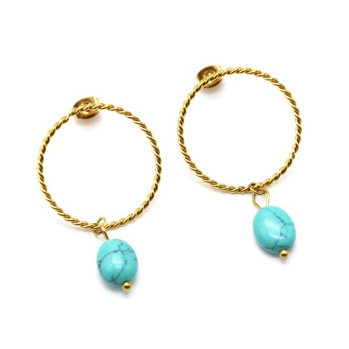 Boucles-dOreilles-Cercle-Torsade-Acier-Dore-et-Pierre-Turquoise