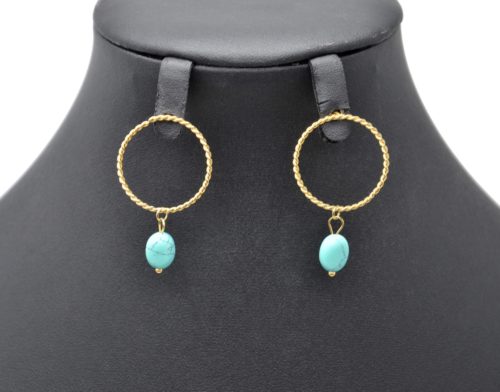 Boucles-dOreilles-Cercle-Torsade-Acier-Dore-et-Pierre-Turquoise