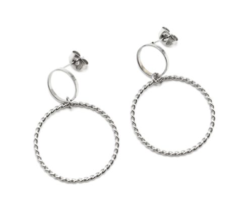 Boucles-dOreilles-Double-Cercles-Contour-Uni-et-Torsade-Acier-Argente