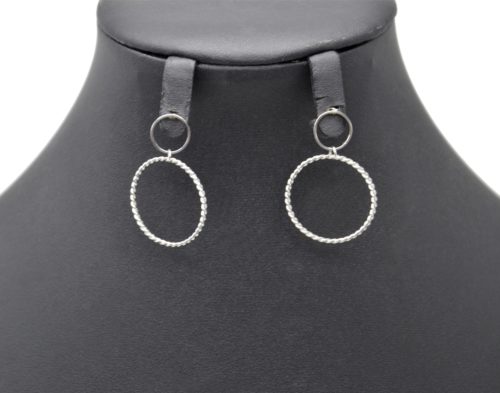 Boucles-dOreilles-Double-Cercles-Contour-Uni-et-Torsade-Acier-Argente