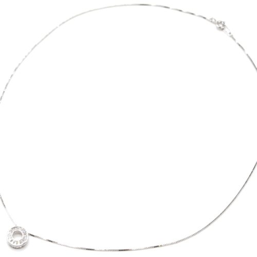 Collier-Fine-Chaine-Argent-925-Pendentif-Cercle-Ajoure-Contour-Pierres-Transparentes