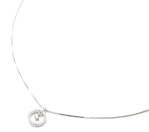 Collier-Fine-Chaine-Argent-925-Pendentif-Cercle-Contour-et-Milieu-Strass-Zirconium