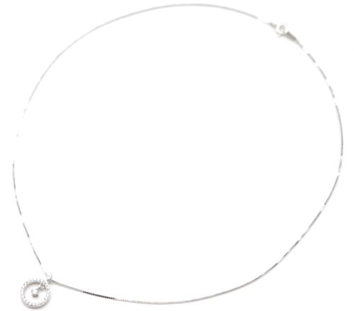 Collier-Fine-Chaine-Argent-925-Pendentif-Cercle-Contour-et-Milieu-Strass-Zirconium