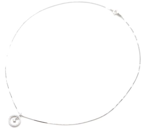 Collier-Fine-Chaine-Argent-925-Pendentif-Cercle-Contour-et-Milieu-Strass-Zirconium