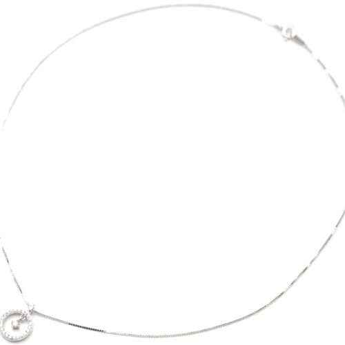 Collier-Fine-Chaine-Argent-925-Pendentif-Cercle-Contour-et-Milieu-Strass-Zirconium