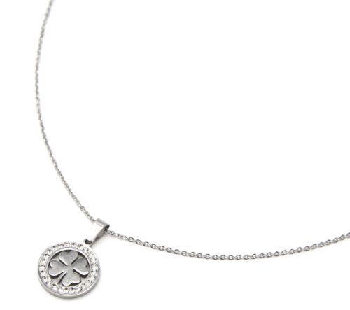 Collier-Fine-Chaine-Pendentif-Trefle-Acier-Argente-et-Cercle-Contour-Strass