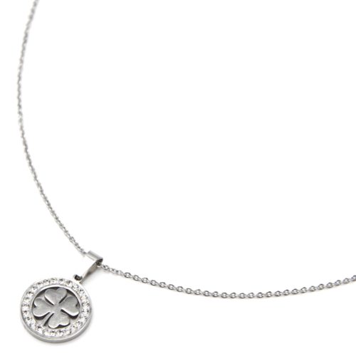 Collier-Fine-Chaine-Pendentif-Trefle-Acier-Argente-et-Cercle-Contour-Strass