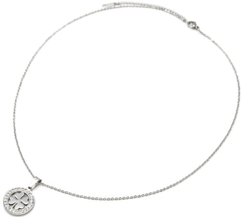 Collier-Fine-Chaine-Pendentif-Trefle-Acier-Argente-et-Cercle-Contour-Strass