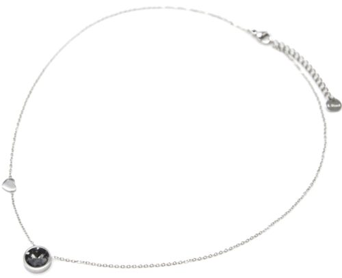 Collier-Fine-Chaine-Pendentif-Pierre-Ronde-Grise-Contour-Acier-Argente