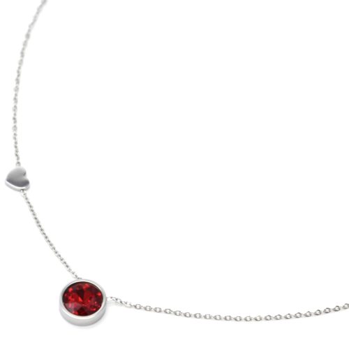 Collier-Fine-Chaine-Pendentif-Pierre-Ronde-Rouge-Contour-Acier-Argente