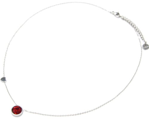 Collier-Fine-Chaine-Pendentif-Pierre-Ronde-Rouge-Contour-Acier-Argente