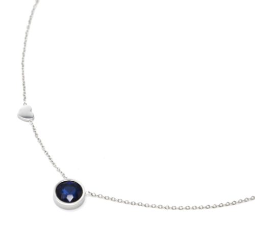 Collier-Fine-Chaine-Pendentif-Pierre-Ronde-Bleue-Contour-Acier-Argente