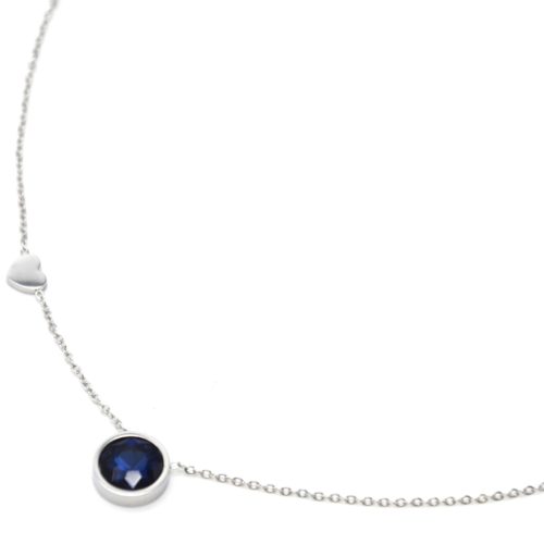 Collier-Fine-Chaine-Pendentif-Pierre-Ronde-Bleue-Contour-Acier-Argente