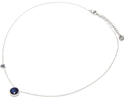 Collier-Fine-Chaine-Pendentif-Pierre-Ronde-Bleue-Contour-Acier-Argente