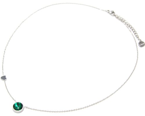 Collier-Fine-Chaine-Pendentif-Pierre-Ronde-Verte-Contour-Acier-Argente