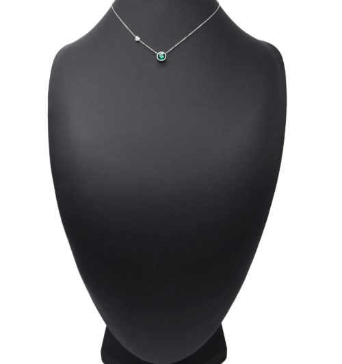 Collier-Fine-Chaine-Pendentif-Pierre-Ronde-Verte-Contour-Acier-Argente