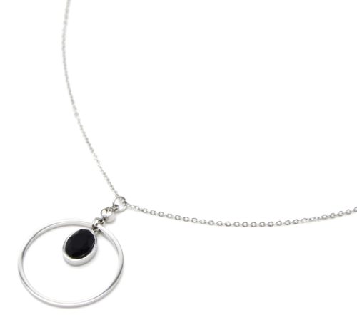 Collier-Fine-Chaine-Pendentif-Cercle-Contour-Acier-Argente-et-Pierre-Noire