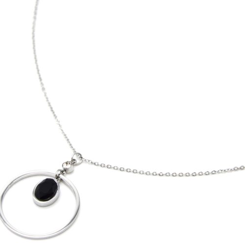 Collier-Fine-Chaine-Pendentif-Cercle-Contour-Acier-Argente-et-Pierre-Noire