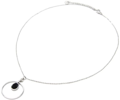 Collier-Fine-Chaine-Pendentif-Cercle-Contour-Acier-Argente-et-Pierre-Noire