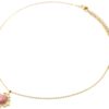 Collier-Pendentif-Pierre-Ovale-Rose-Effet-Naturel-et-Contour-Ajoure-Acier-Dore