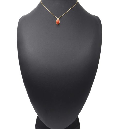 Collier-Pendentif-Pierre-Ovale-Brique-et-Contour-Acier-Dore