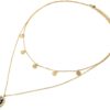 Collier-Double-Chaines-Pampilles-Acier-Dore-et-Ovale-Email-Noir-Motif-Soleil-Billes