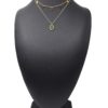 Collier-Double-Chaines-Pampilles-Acier-Dore-et-Ovale-Email-Vert-Sapin-Motif-Soleil-Billes