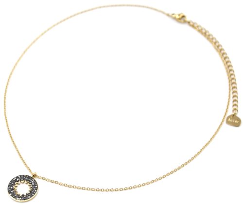 Collier-Fine-Chaine-Acier-Dore-avec-Cercle-Strass-Gris-Motif-Ajoure-Soleil