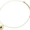 Collier-Pendentif-Medaille-Ovale-Relief-Points-Acier-Dore-et-Pierre-Verte