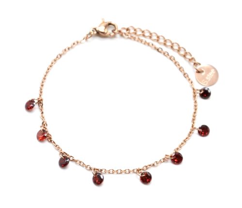 Bracelet-Fine-Chaine-Acier-Or-Rose-avec-Pampilles-Pierres-Rondes-Rouges