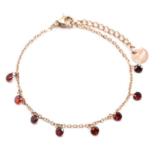 Bracelet-Fine-Chaine-Acier-Or-Rose-avec-Pampilles-Pierres-Rondes-Rouges