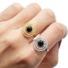 Bague-Reglable-avec-Multi-Cercles-Points-Acier-et-Pierre-Noire