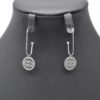 Boucles-dOreilles-Crochet-Pendant-avec-Medaille-Patinee-Oeil-Acier-Argente