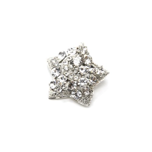 Broche-Epingle-Etoile-Relief-Metal-Strass-Argente