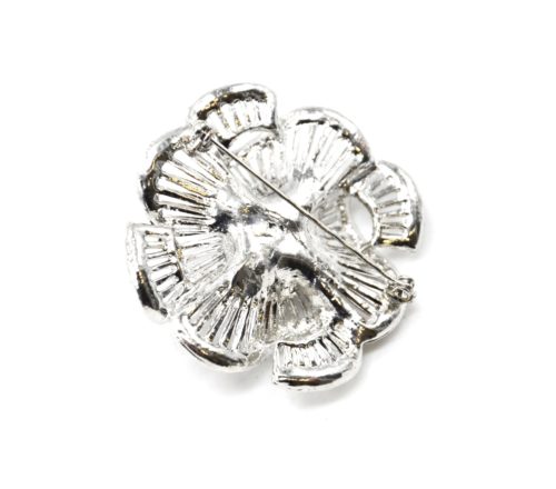 Broche-Epingle-Fleur-Ajouree-Rayures-Metal-Strass-Argente-avec-Perle