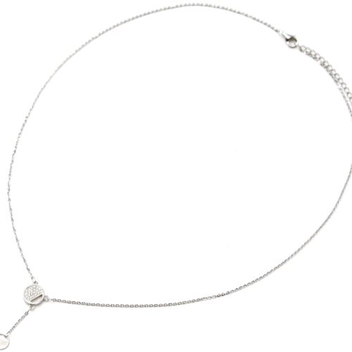 Collier-Fine-Chaine-Argent-925-Pendentif-Y-Medailles-Strass-Zirconium-et-Unie