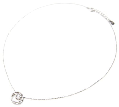 Collier-Fine-Chaine-Argent-925-Pendentif-Anneaux-Ajoures-avec-Pierre-Zirconium