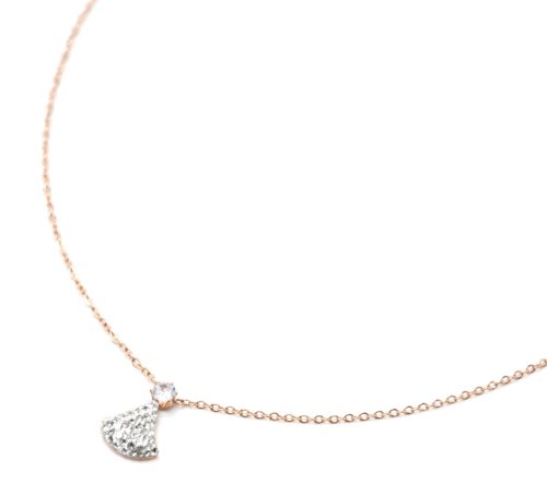 Collier-Fine-Chaine-Acier-Or-Rose-Pendentif-Cravate-Strass-Blanc