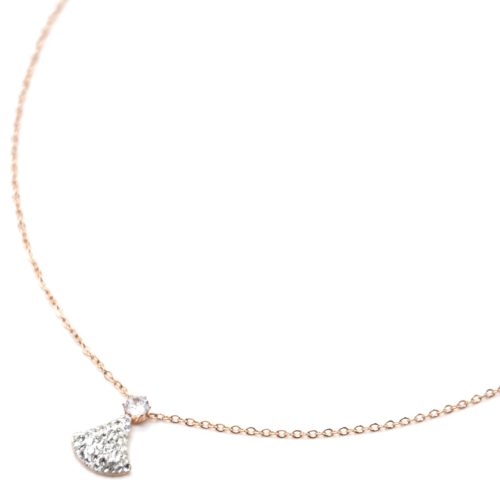 Collier-Fine-Chaine-Acier-Or-Rose-Pendentif-Cravate-Strass-Blanc