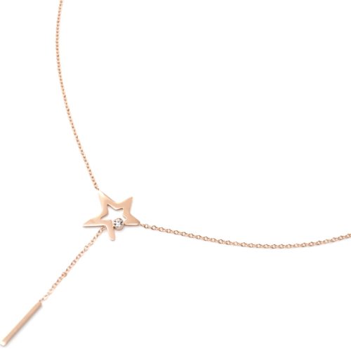 Collier-Fine-Chaine-Acier-Or-Rose-Pendentif-Y-Etoile-Strass-et-Barre-Pendante