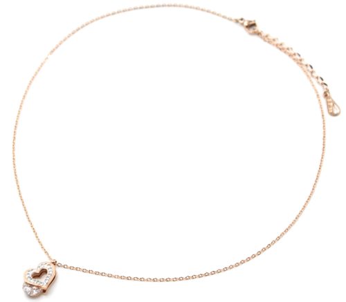 Collier-Fine-Chaine-Pendentif-Coeur-Contour-Acier-Or-Rose-et-Strass-Blanc-avec-Pierre